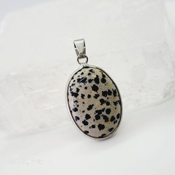 Wrapped Dalmation Jasper Oval Pendant Handmade 1.46" - Picture 1 of 2